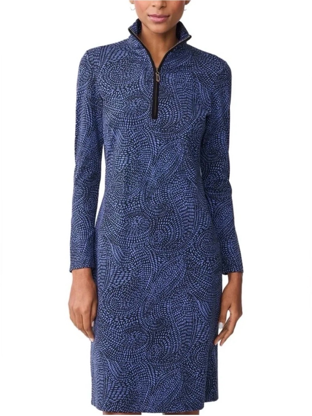 J McLaughlin Bedford Dress S Navy Black Swirl Quarter Zip Long Sleeve